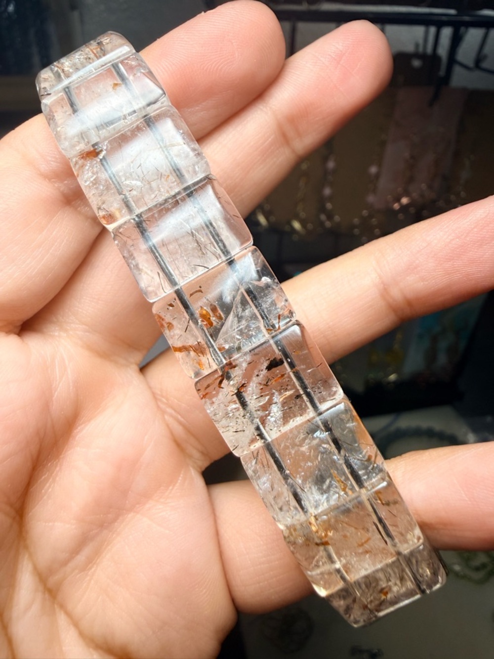 Rutilated Quartz Chunky Bangle Natural Gold Rutile Quartz Stretch Bracelet - Picture 3 of 5